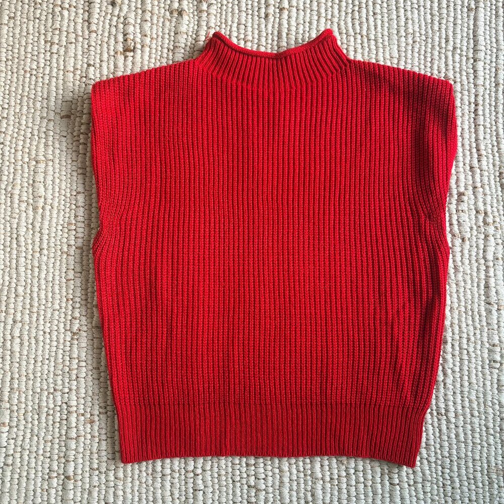Red Sleeveless Knit Mock-Neck Sweater